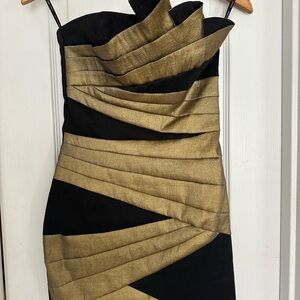 Jessica McClintock Strapless Black and Gold Dress